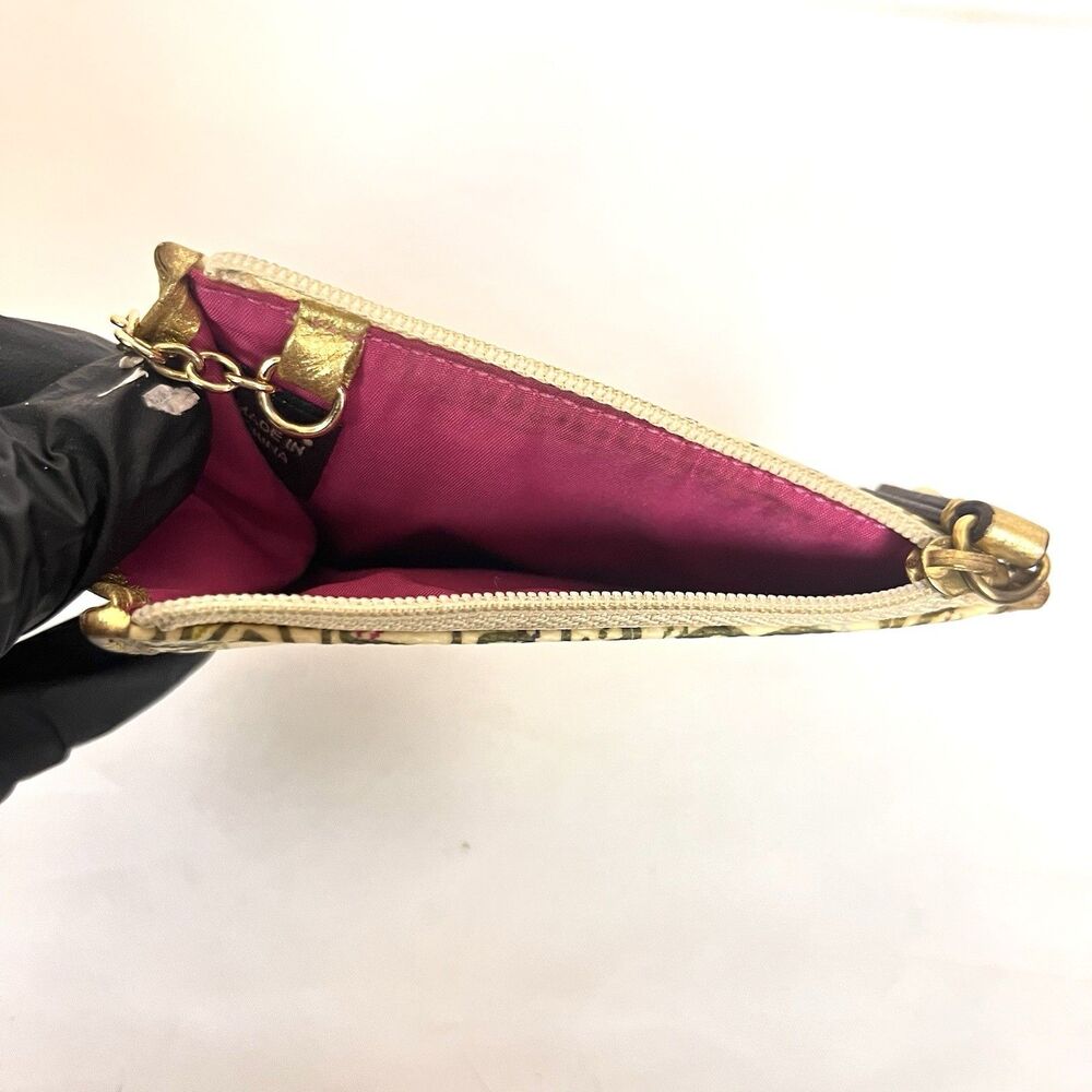 Coach Poppy Tartan Graffiti ID Case Skinny Mini Wallet Gold Plaid Keychain Rare - Picture 4 of 7